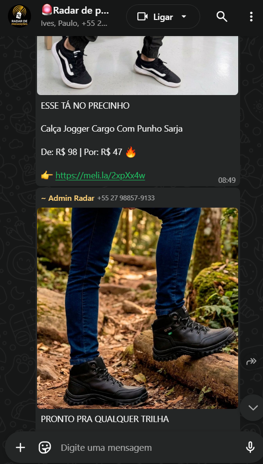 Exemplo de oferta no grupo